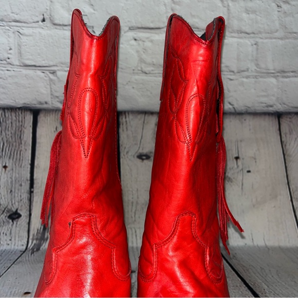 Vintage Laredo Western Red Leather Cowboy Boots With Tassels Size 9 - Picture 12 of 17